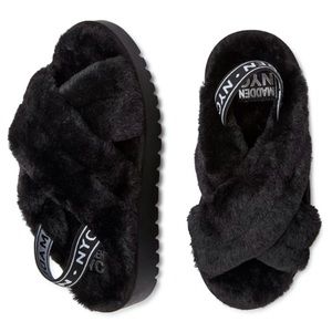 Madden NYC Faux Fur Crossband Platform Slipper Sandals Size 9